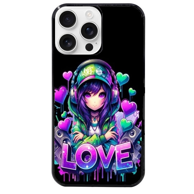 Coque noire taperso pour Iphone 16 16E PLUS MAX PRO avec motif anime manga et love protection antichoc personnalisée