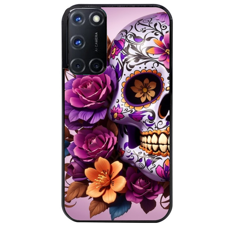 Coque noire taperso pour OPPO Reno 8 LITE avec motif tete de mort calavera violette protection antichoc personnalisée