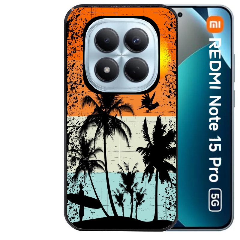 Coque noire taperso pour Redmi Note 15 et PRO PLUS 4G 5G avec motif hawai sun protection antichoc personnalisée