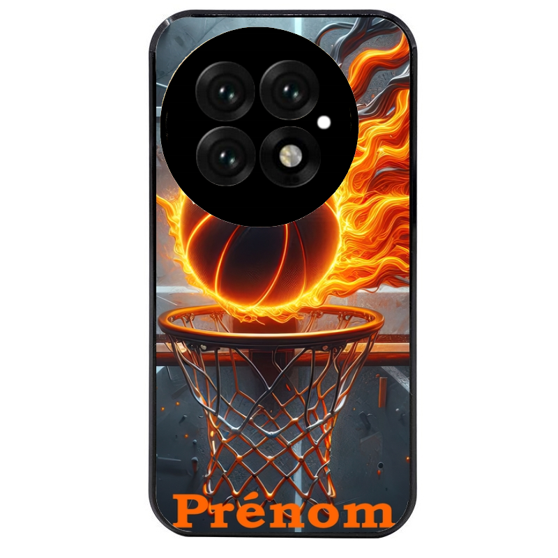 Coque noire taperso pour OnePlus 13 avec motif basket flamme personnalisee protection antichoc personnalisée