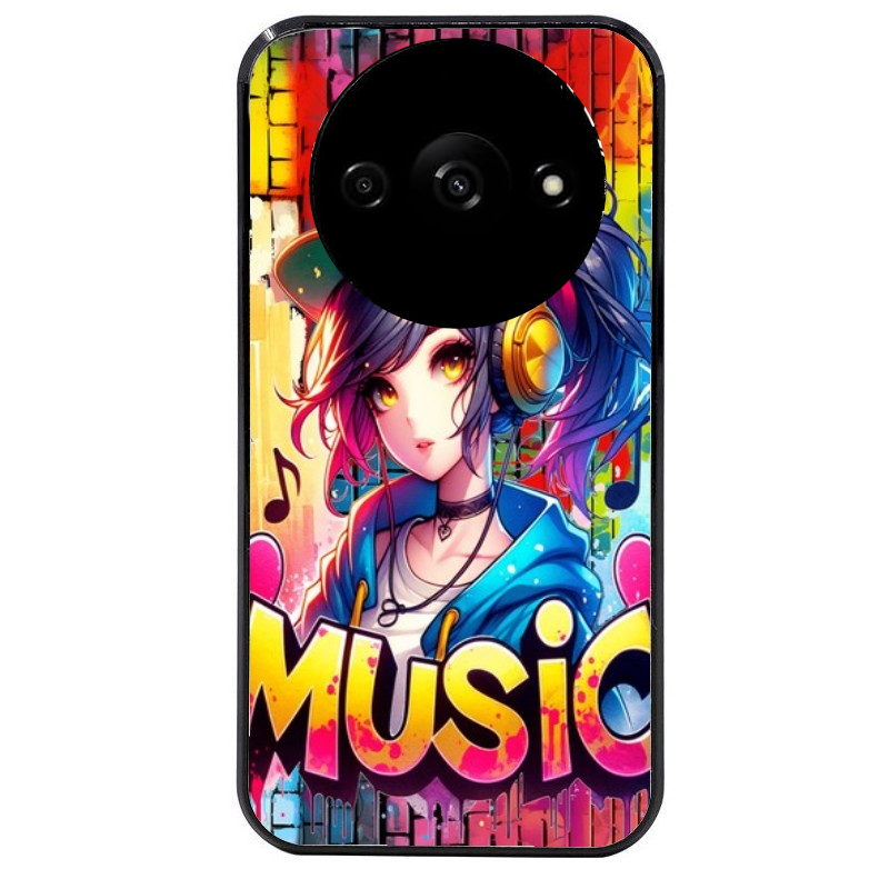 Coque noire taperso pour Redmi A3 avec motif anime manga et music protection antichoc personnalisée