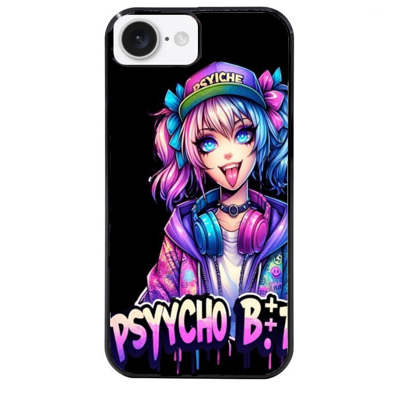 Coque noire taperso pour Iphone 16 16E PLUS MAX PRO avec motif anime manga et psycho protection antichoc personnalisée