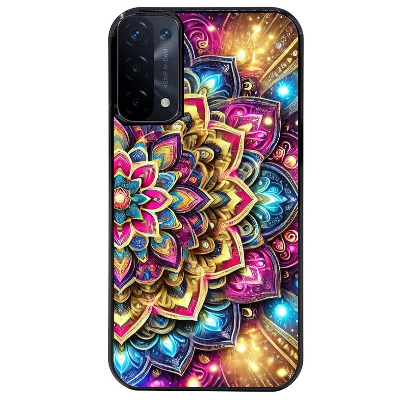 Coque noire taperso pour OPPO A54 et A74 5G avec motif mandala 2 protection antichoc personnalisée