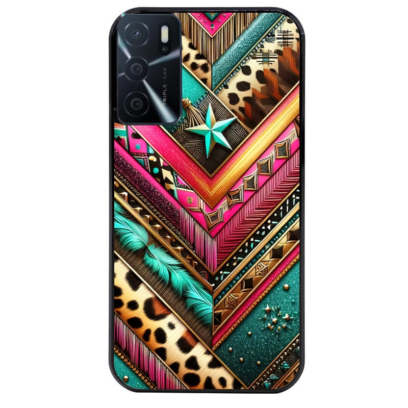 Coque noire taperso pour OPPO A16 et A16S avec motif chevron texas protection antichoc personnalisée