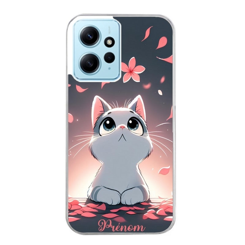 Coque taperso pour Redmi Note 12 4G 5G PRO 4G avec motif chat anime avec votre prenom protection antichoc personnalisée