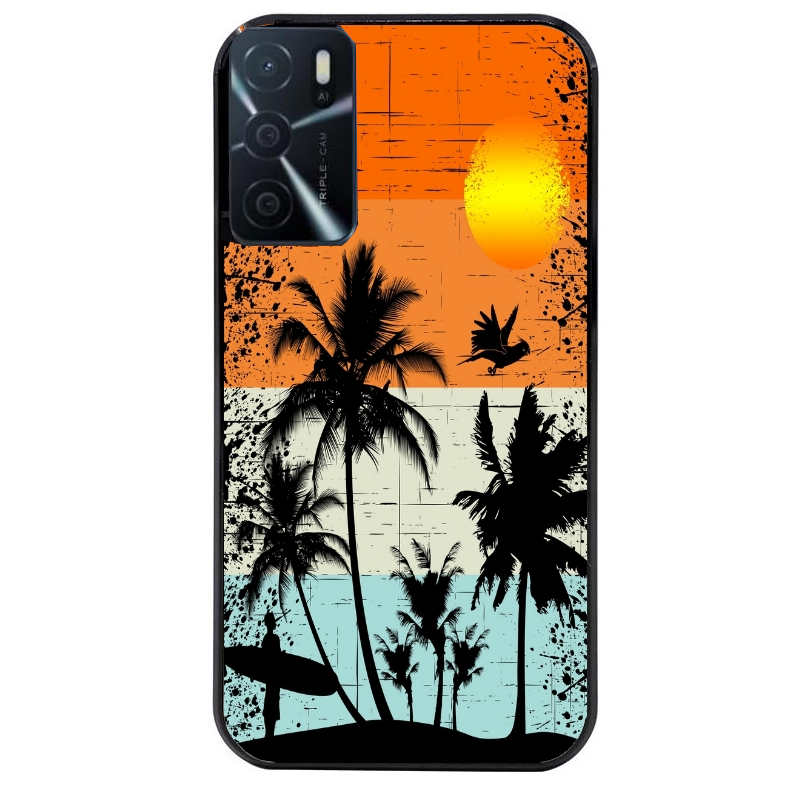 Coque noire taperso pour OPPO A16 et A16S avec motif hawai sun protection antichoc personnalisée