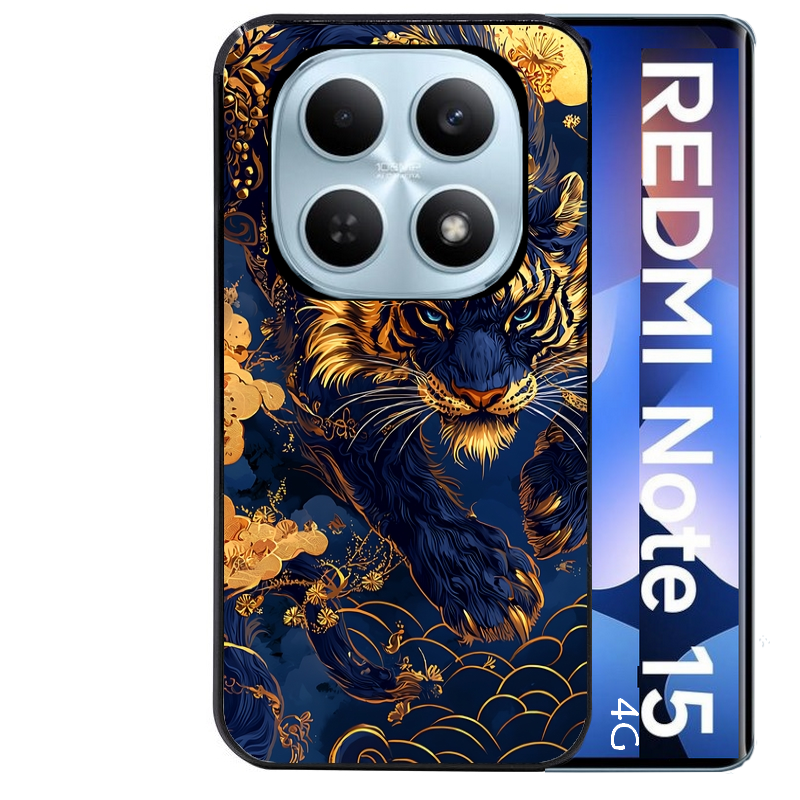 Coque noire taperso pour Redmi Note 15 et PRO PLUS 4G 5G avec motif tigre et fleur protection antichoc personnalisée