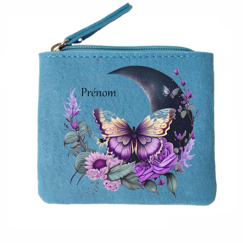 Porte monnaie personnalisé papillon lune en feutrine en feutrine