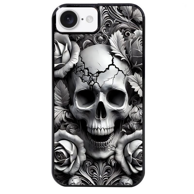 Coque noire taperso pour Iphone 17 17E AIR MAX PRO avec motif tete de mort fleur protection antichoc personnalisée