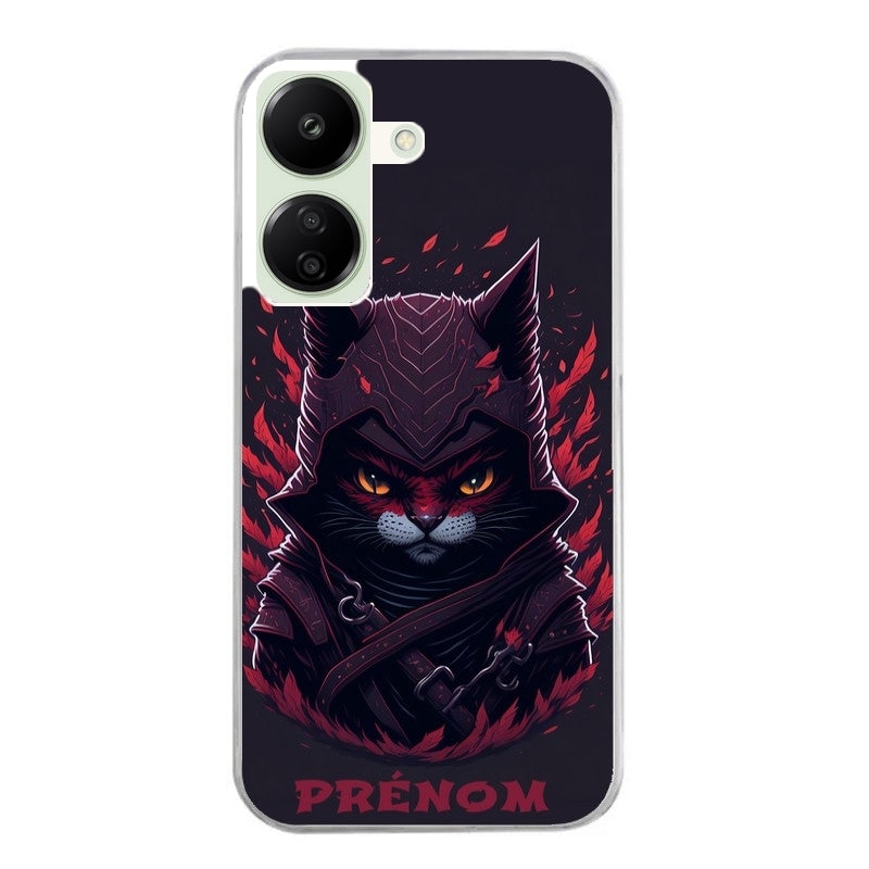 Coque taperso pour POCO C65 4G avec motif chat samourai personnalise protection antichoc personnalisée