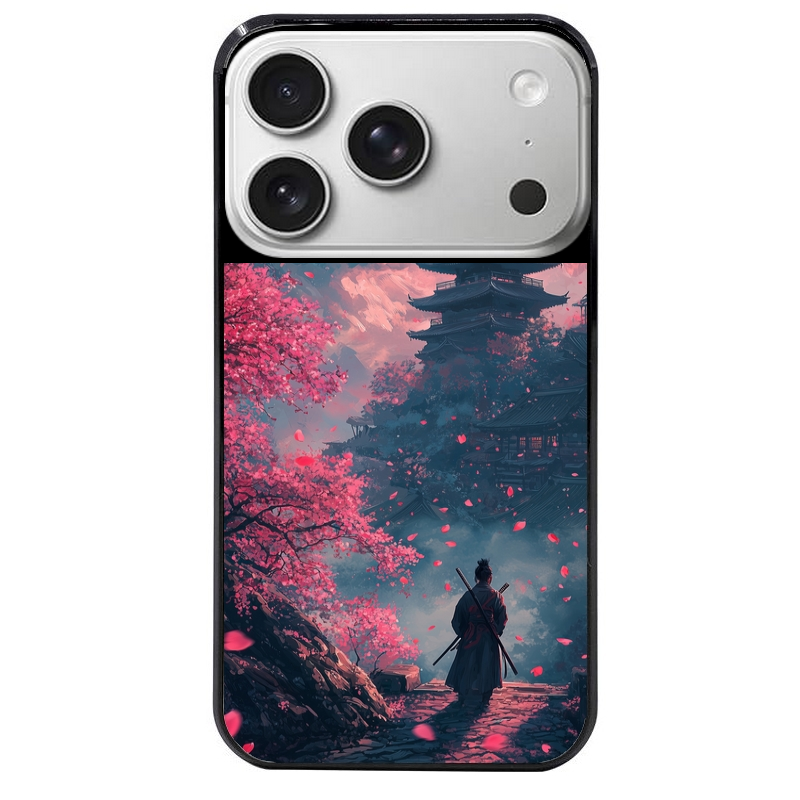 Coque noire taperso pour Iphone 17 17E AIR MAX PRO avec motif samourai cerisier protection antichoc personnalisée