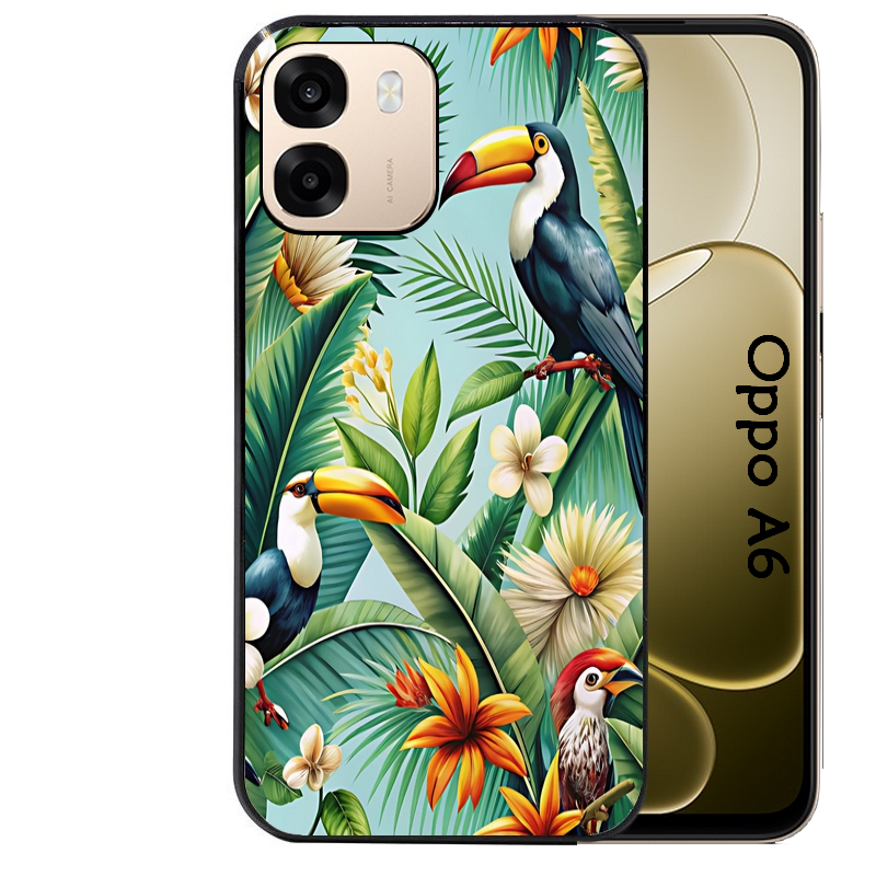 Coque noire taperso pour OPPO A6 A6X 4G et 5G avec motif perroquet tropical protection antichoc personnalisée