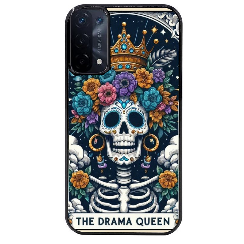 Coque noire taperso pour OPPO A54 et A74 5G avec motif tete de mort drama queen protection antichoc personnalisée