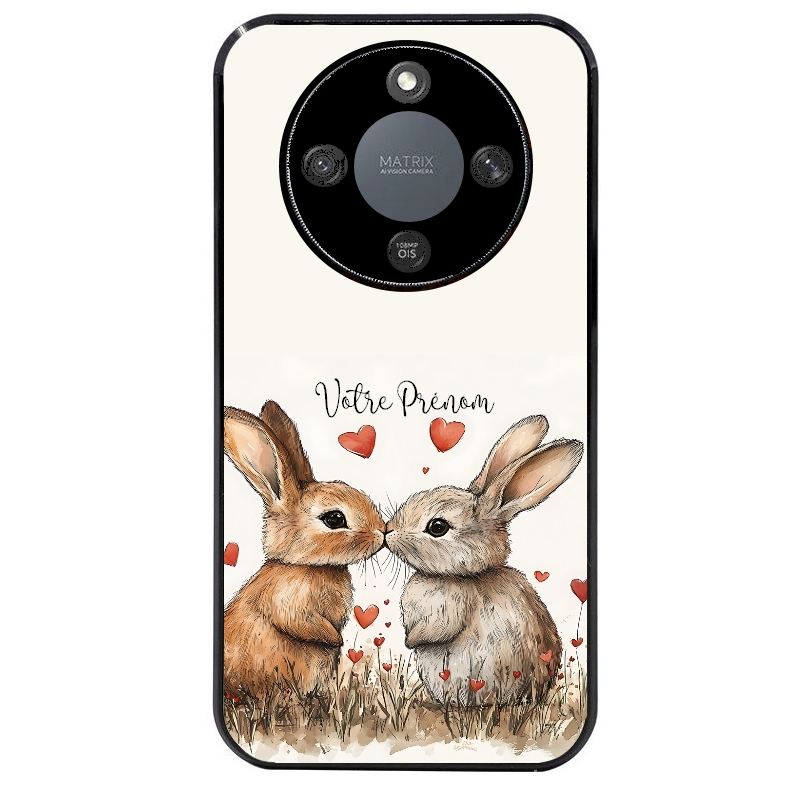 Coque noire taperso pour Honor X9A avec motif lapin coeur avec prenom protection antichoc personnalisée