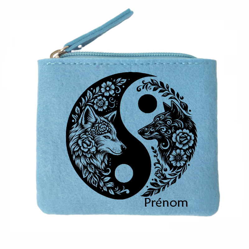 Porte monnaie personnalisé yin yang loup en feutrine en feutrine