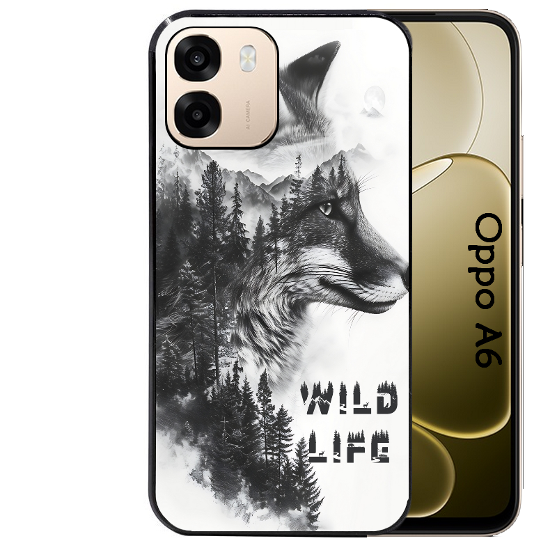 Coque noire taperso pour OPPO A6 A6X 4G et 5G avec motif renard fox wild protection antichoc personnalisée