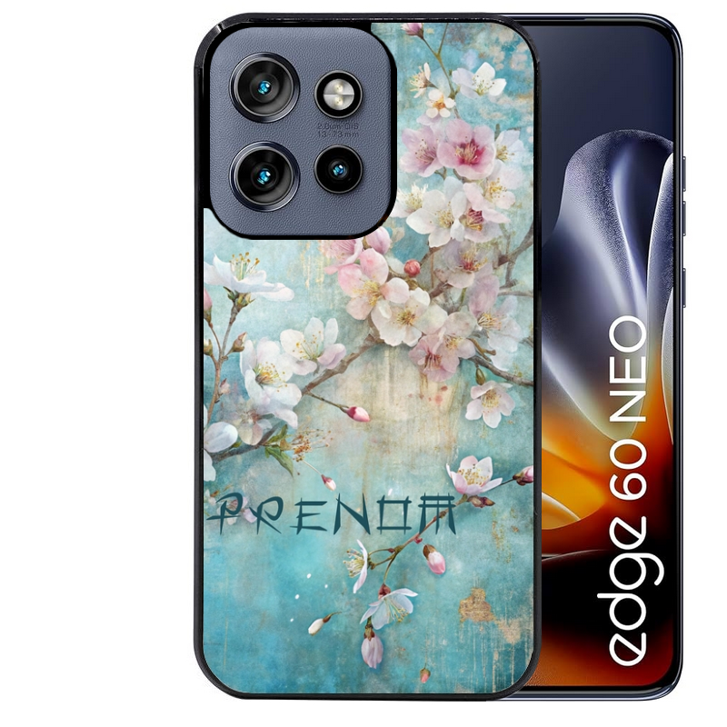 Coque noire taperso pour Moto Edge 60 et Neo Fusion Pro avec motif fleur sakura personnalisee protection antichoc personnalisée
