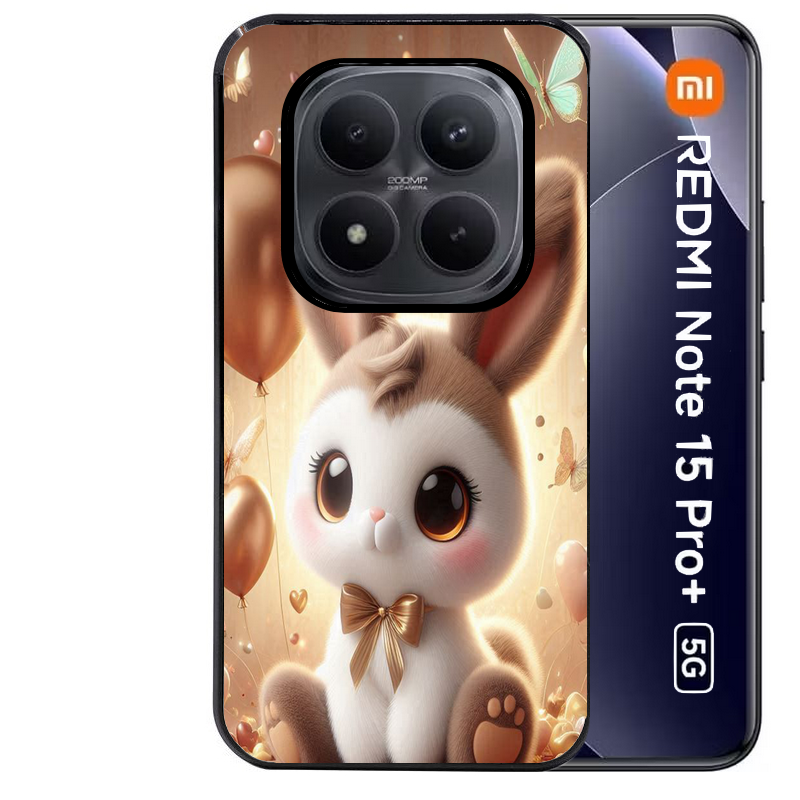 Coque noire taperso pour Redmi Note 15 et PRO PLUS 4G 5G avec motif lapin ballon protection antichoc personnalisée