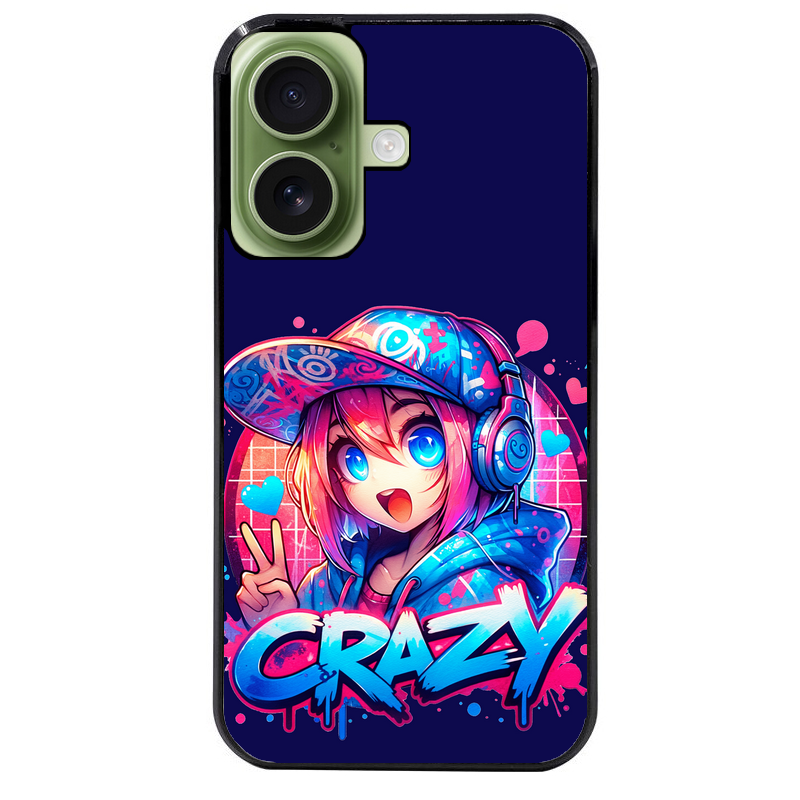 Coque noire taperso pour Iphone 16 16E PLUS MAX PRO avec motif anime crazy protection antichoc personnalisée