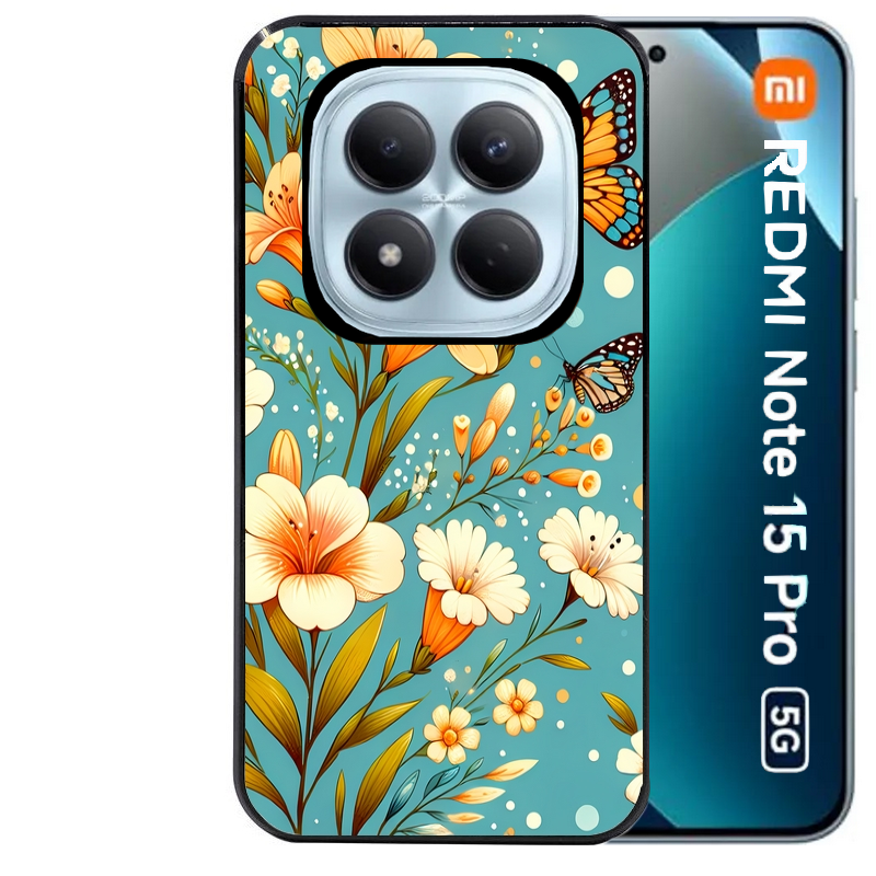 Coque noire taperso pour Redmi Note 15 et PRO PLUS 4G 5G avec motif fleur orange protection antichoc personnalisée