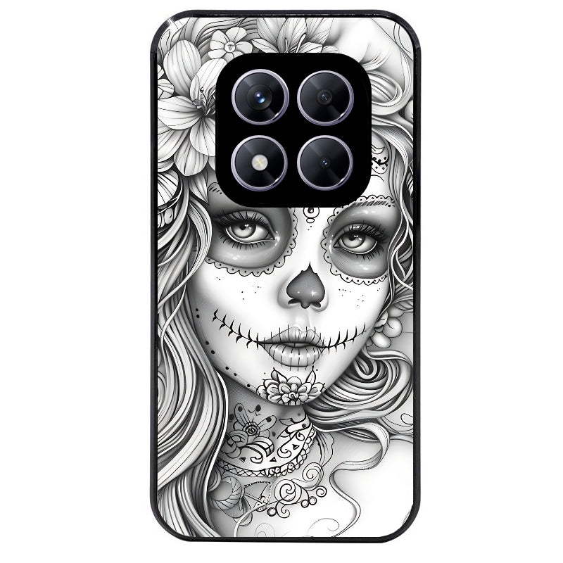 Coque noire taperso pour Redmi Note 14 et PRO PLUS 4G 5G avec motif mort calavera tatoo protection antichoc personnalisée