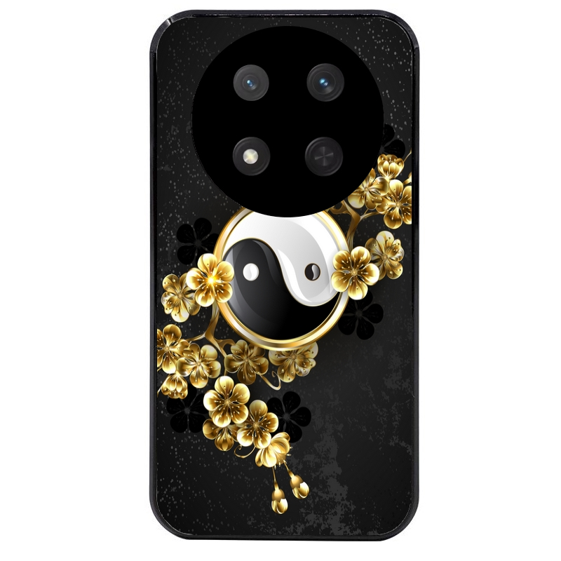 Coque noire taperso pour Magic 7 LITE et PRO avec motif yin yang et fleur protection antichoc personnalisée