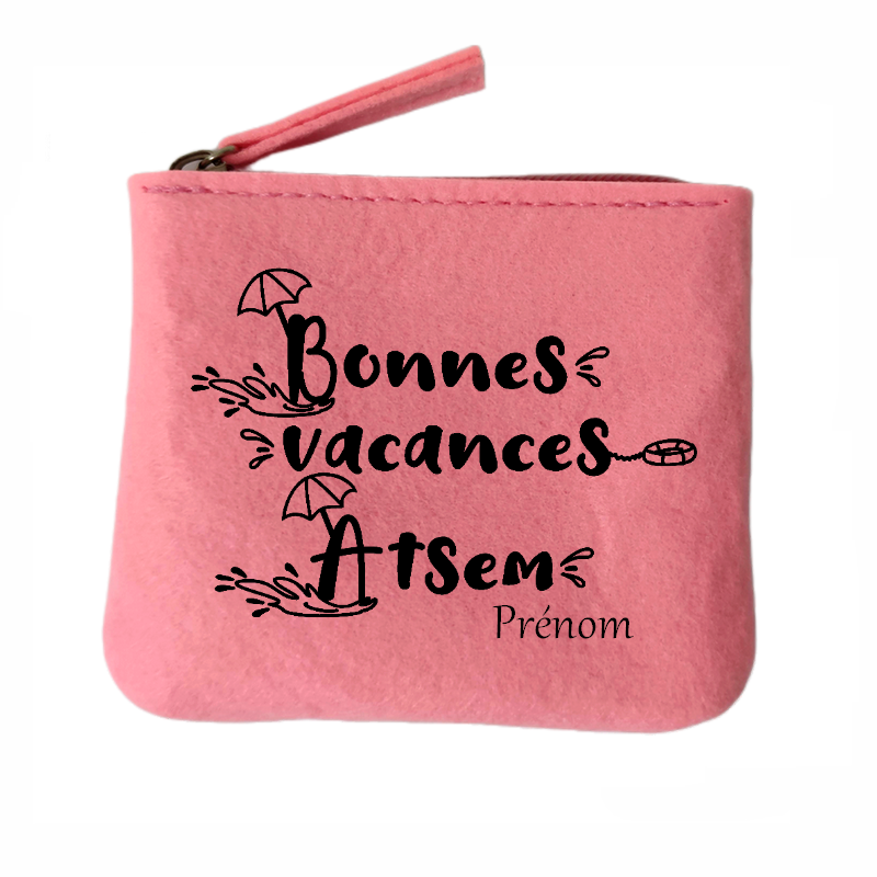 Porte monnaie personnalisé Atsem vacances en feutrine en feutrine