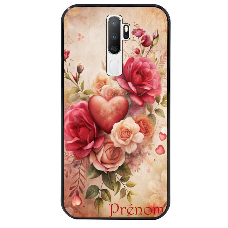Coque noire taperso pour OPPO A5 A9 2020 avec motif coeur et fleur personnalisee protection antichoc personnalisée