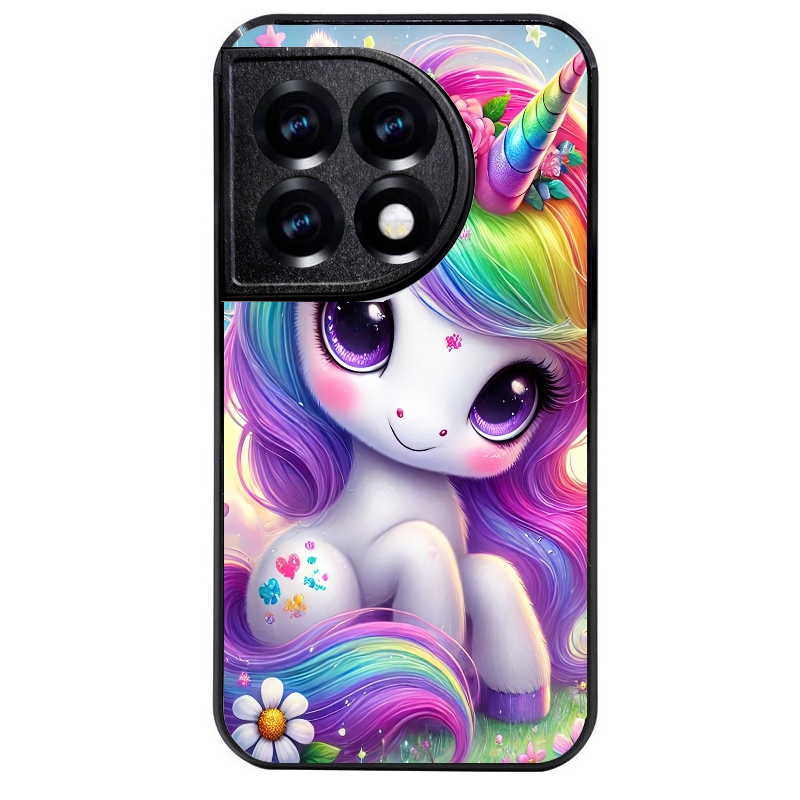 Coque noire taperso pour OnePlus 11 et 12 avec motif licorne et fleurs protection antichoc personnalisée