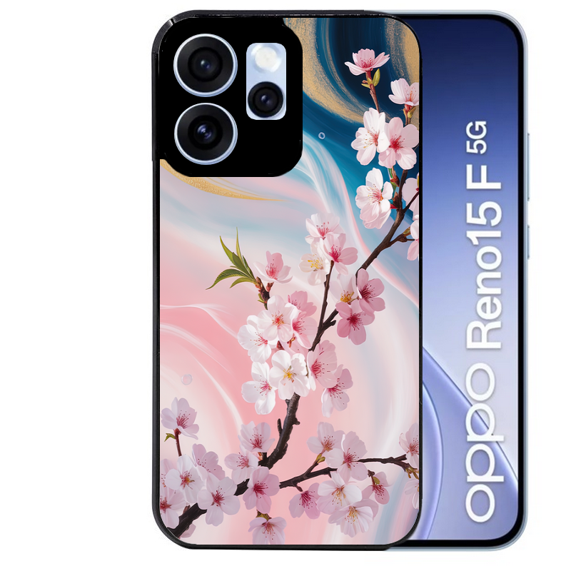 Coque noire taperso pour OPPO Reno 15 et F FS 5G avec motif marbre fleur cerisier protection antichoc personnalisée