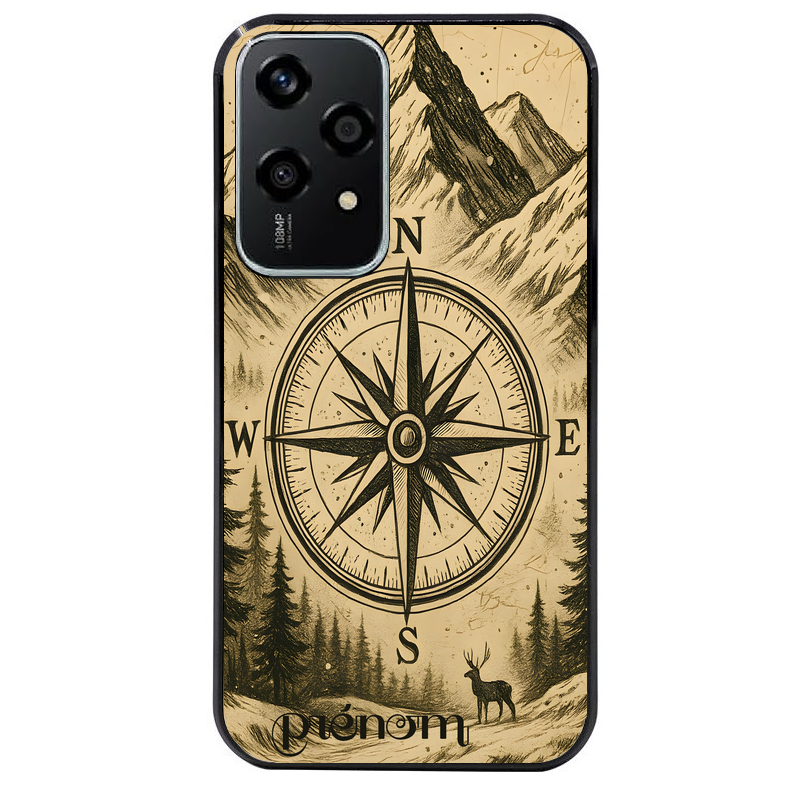 Coque noire taperso pour Honor 200 et Lite Pro Smart avec motif voyage et boussole protection antichoc personnalisée