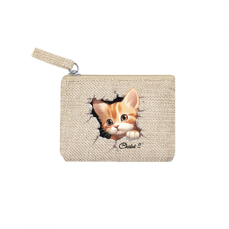 Pochette personnalisée motif chat chalut en toile et simili cuir personnalisée
