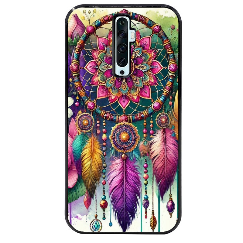 Coque noire taperso pour OPPO Reno 2 et 2Z avec motif dreamcatcher et mandala protection antichoc personnalisée