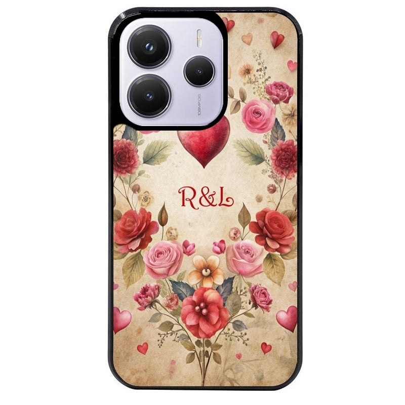 Coque noire taperso pour Redmi Note 14 et PRO PLUS 4G 5G avec motif coeur vintage et initiales personnalisee protection antichoc personnalisée
