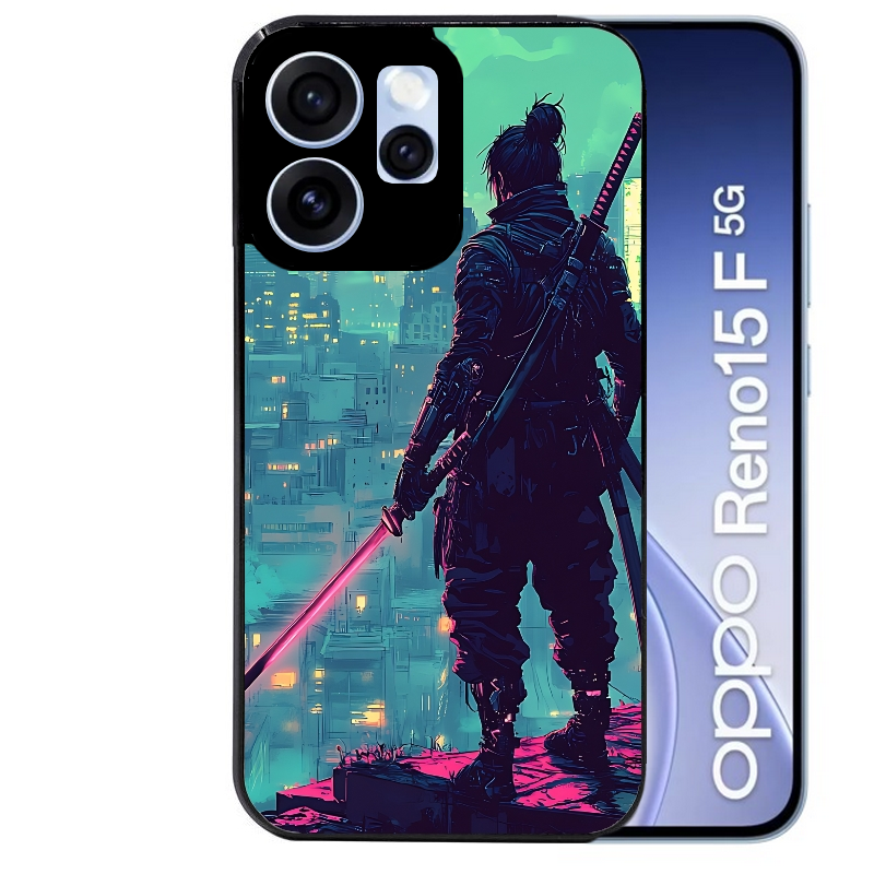 Coque noire taperso pour OPPO Reno 15 et F FS 5G avec motif samourai new york protection antichoc personnalisée