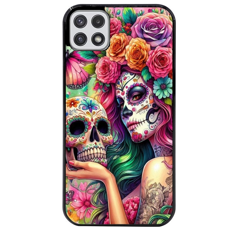 Coque noire taperso pour galaxy A22 A32 A52 A52S 4G 5G  avec motif tete de mort calavera skull protection antichoc personnalisée
