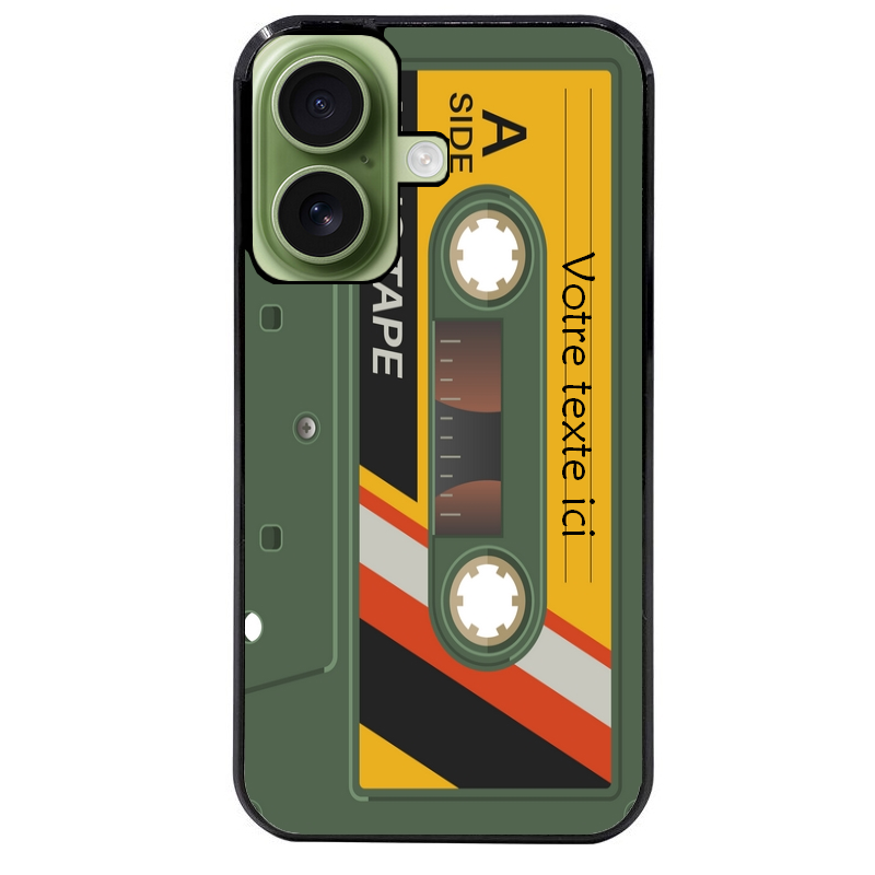 Coque noire taperso pour Iphone 17 17E AIR MAX PRO personnalisable avec motif cassette kaki protection antichoc personnalisée