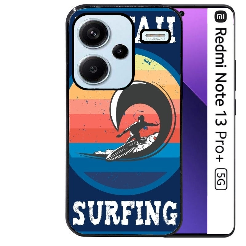 Coque noire taperso pour Redmi Note 13 PRO PLUS 5G avec motif hawaii et surf protection antichoc personnalisée