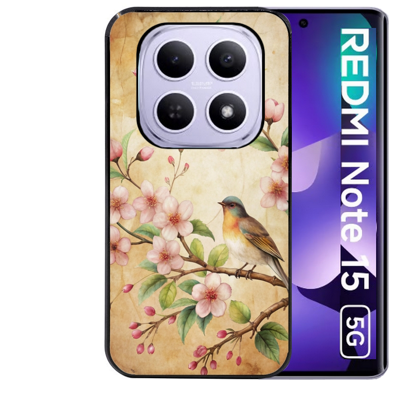 Coque noire taperso pour Redmi Note 15 et PRO PLUS 4G 5G avec motif fleur et colibri protection antichoc personnalisée