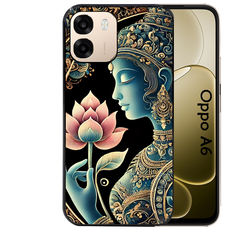 Coque noire taperso pour OPPO A6 A6X 4G et 5G avec motif bouddha et lotus protection antichoc personnalisée