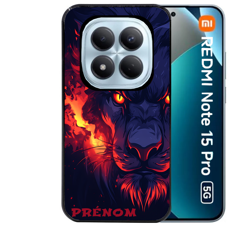 Coque noire taperso pour Redmi Note 15 et PRO PLUS 4G 5G avec motif lion anime protection antichoc personnalisée