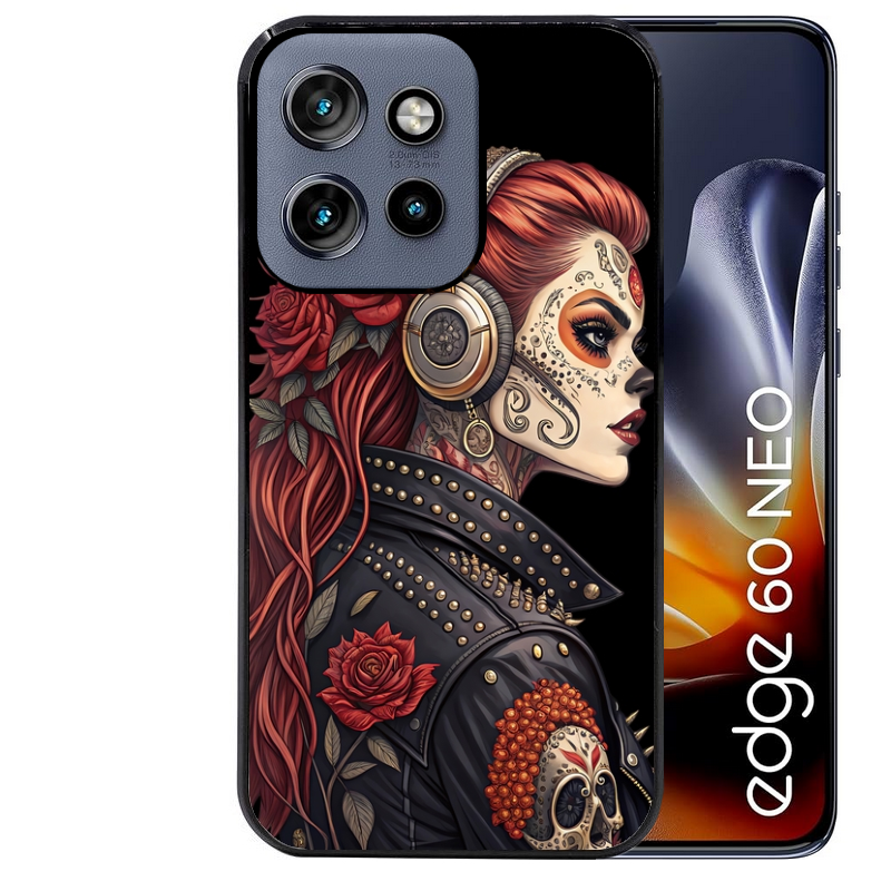 Coque noire taperso pour Moto Edge 60 et Neo Fusion Pro avec motif tete de mort rock protection antichoc personnalisée