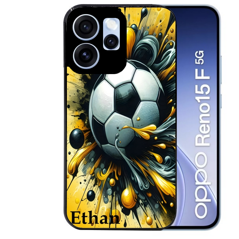 Coque noire taperso pour OPPO Reno 15 et F FS 5G avec motif football personnalisee protection antichoc personnalisée