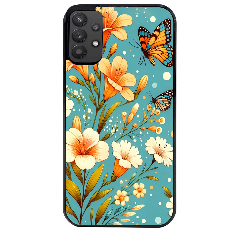 Coque noire taperso pour galaxy A22 A32 A52 A52S 4G 5G  avec motif fleur orange protection antichoc personnalisée