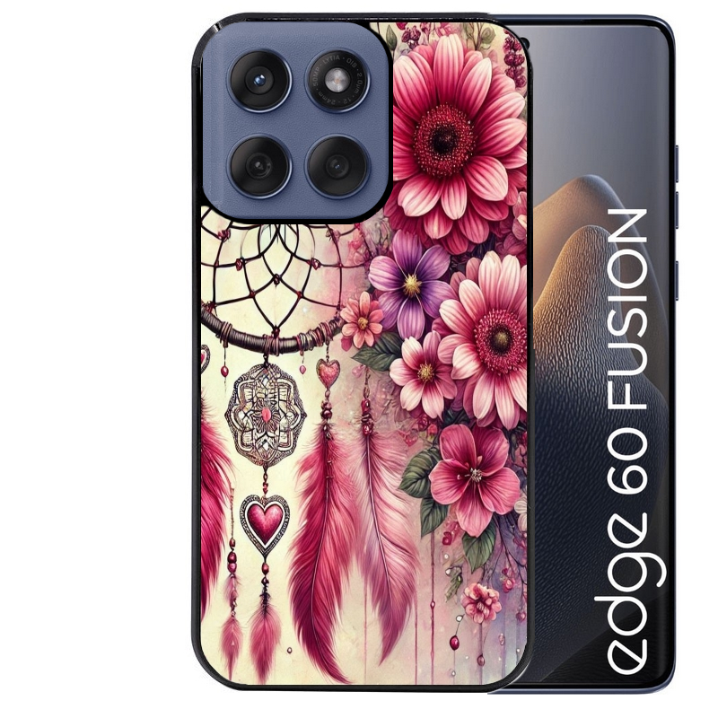 Coque noire taperso pour Moto Edge 60 et Neo Fusion Pro avec motif dreamcatcher et coeur protection antichoc personnalisée