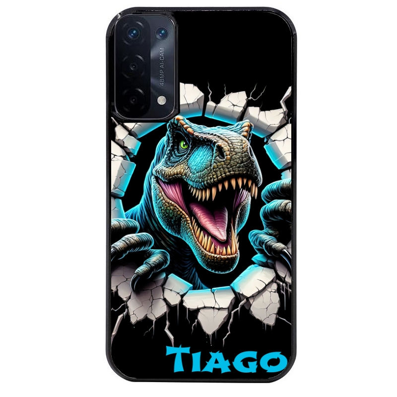 Coque noire taperso pour OPPO A54 et A74 5G avec motif dino t rex personnalisee protection antichoc personnalisée