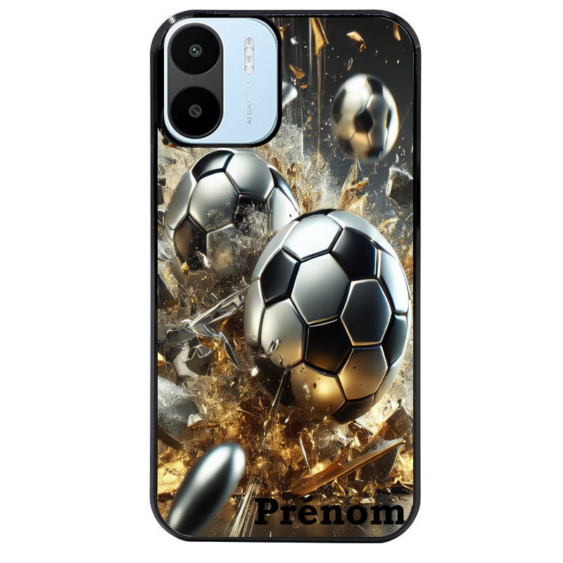 Coque noire taperso pour Redmi A1 et A2 avec motif foot metal personnalisee protection antichoc personnalisée