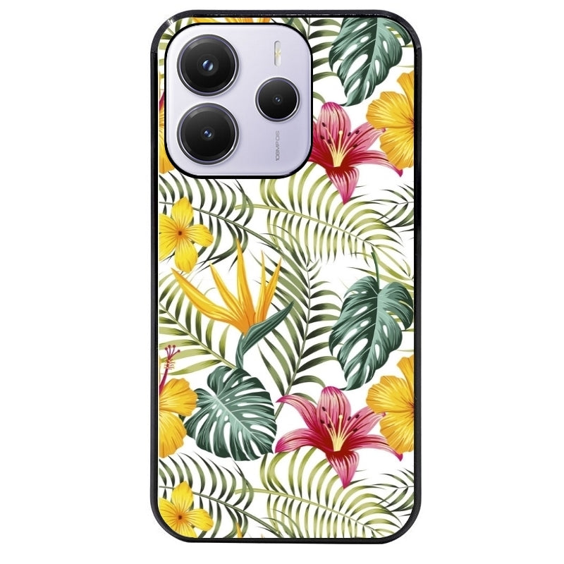 Coque noire taperso pour Redmi Note 14 et PRO PLUS 4G 5G avec motif jungle et fleur hibiscus protection antichoc personnalisée