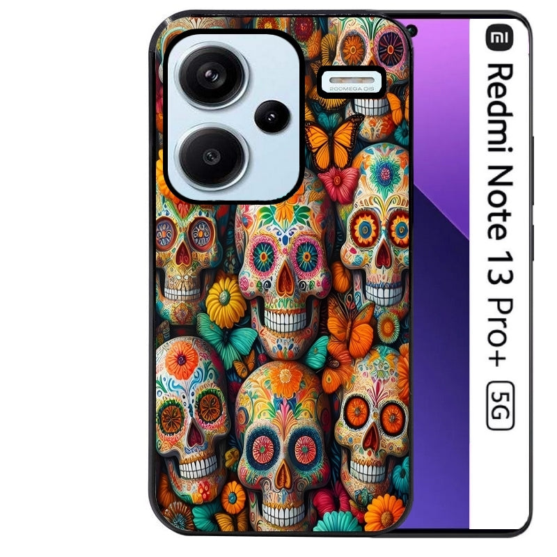 Coque noire taperso pour Redmi Note 13 PRO PLUS 5G avec motif mort mexicaine papillon protection antichoc personnalisée