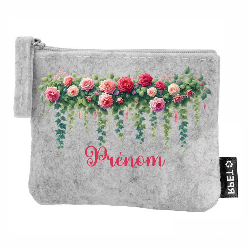 Porte monnaie personnalisé fleur jardin en feutrine en feutrine